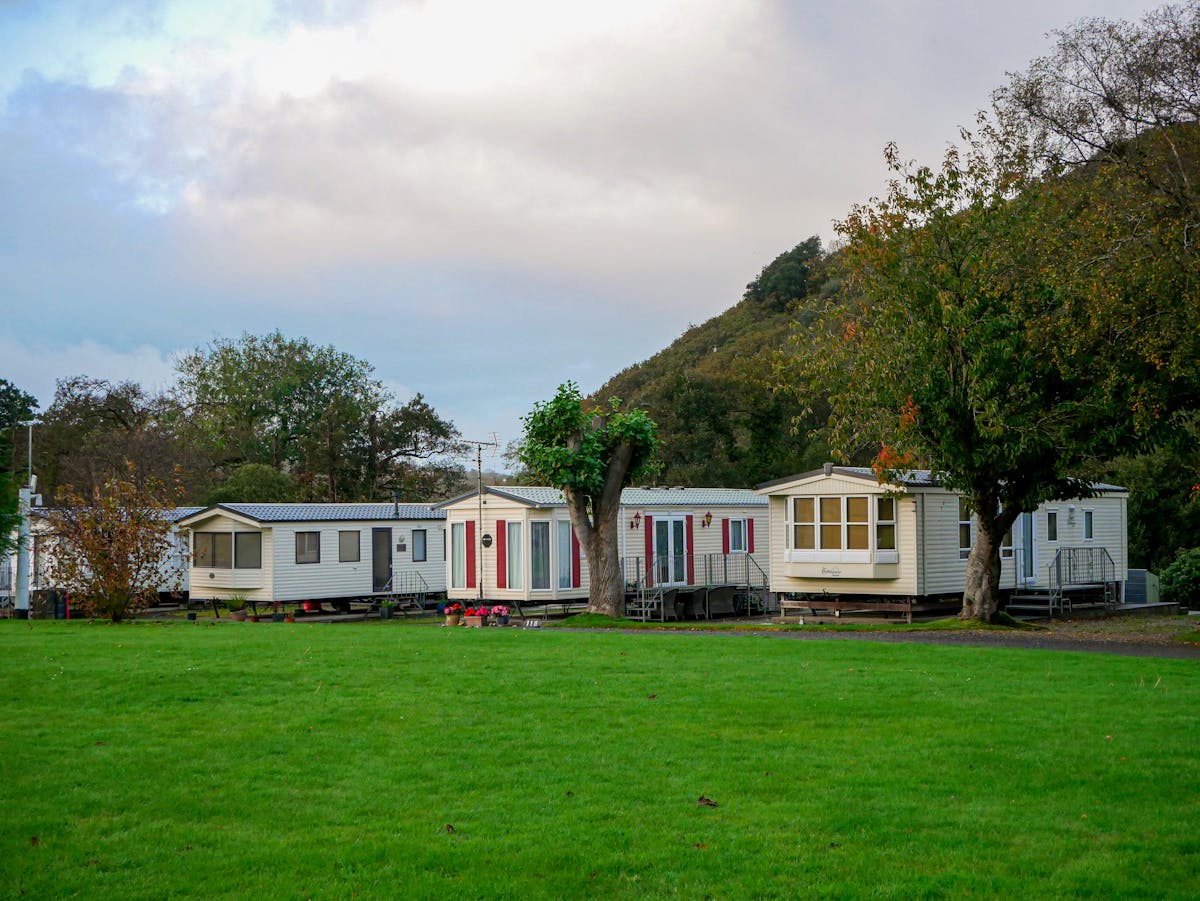 Row of comfortable static caravans at a Scottish holiday park