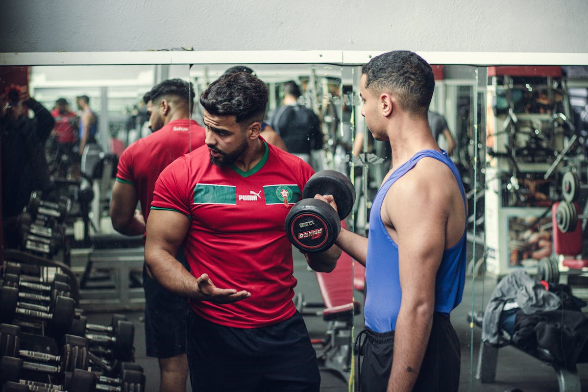 Gym floor with free weights and equipment
